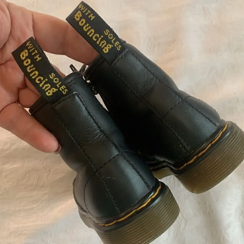 Dr. Martens Leather Combat Boots Black Kids Size 8 Zipper Laces